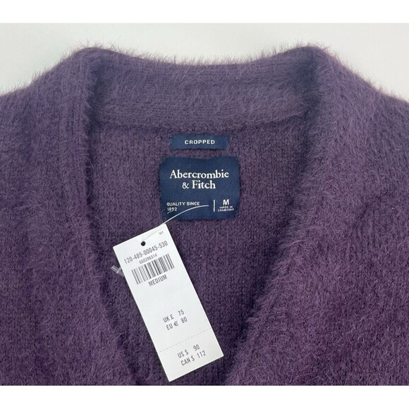 Abercrombie & Fitch Purple Fuzzy Knit Cardigan M Chunky Oversized Cabincore Cozy - Picture 6 of 10